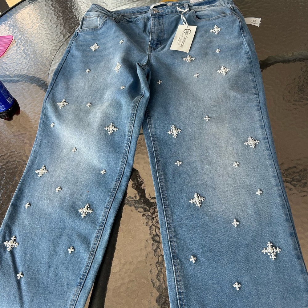 Cato Blue Straight Leg Jeans with White Embellishments